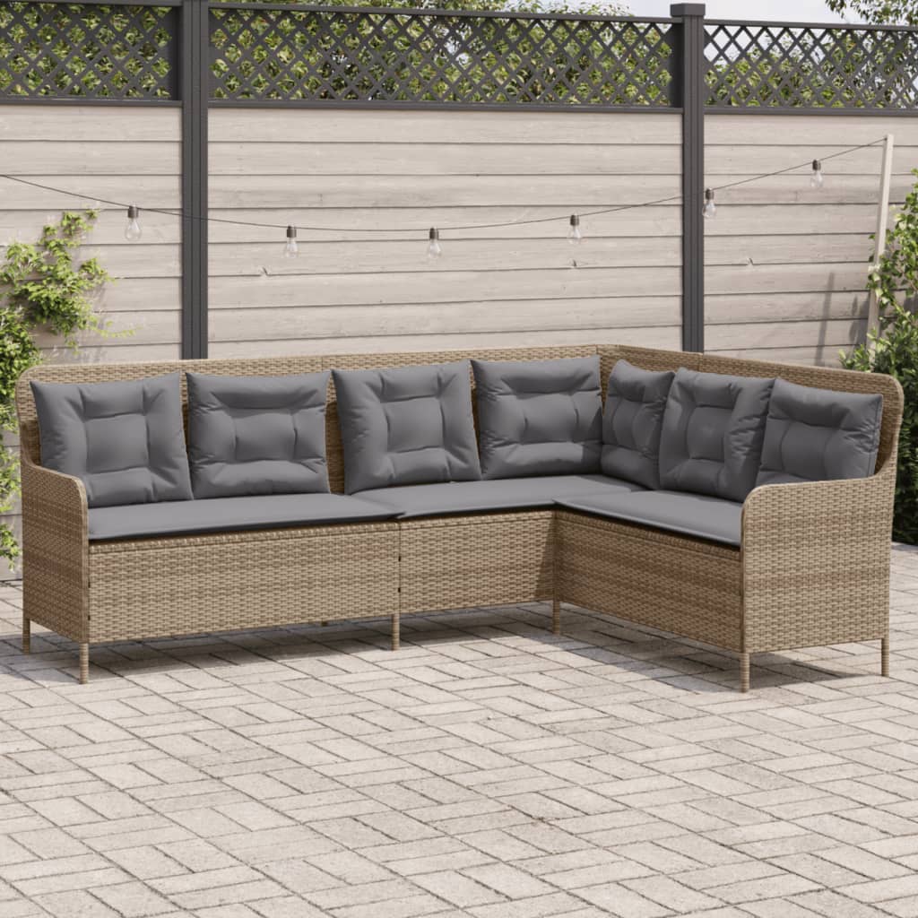 Tuinbank met kussens L-vormig poly rattan beige is nu te koop bij PeponiXL, paradijselijk wonen!