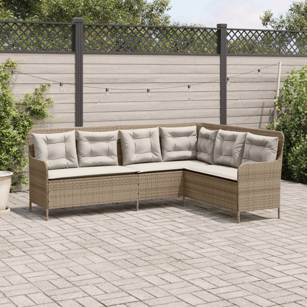 Tuinbank met kussens L-vormig poly rattan beige is nu te koop bij PeponiXL, paradijselijk wonen!