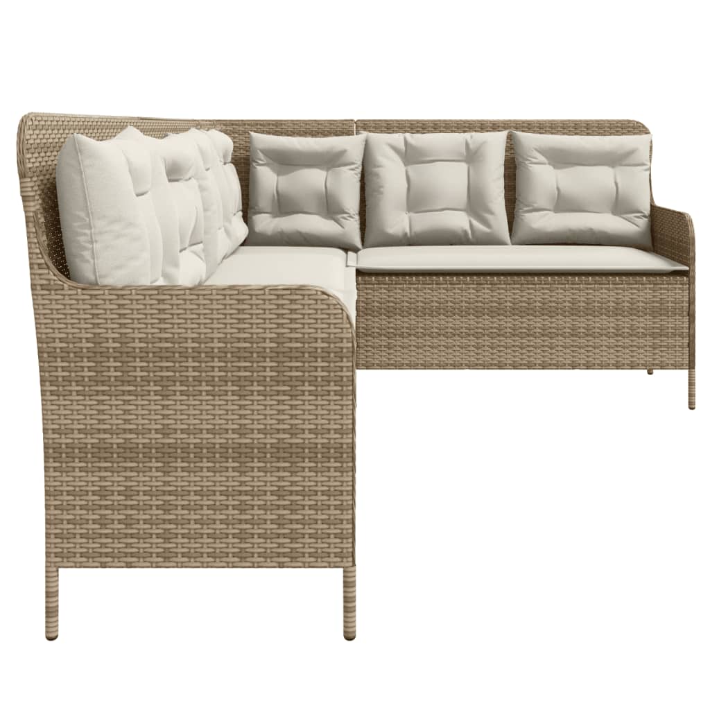 Tuinbank met kussens L-vormig poly rattan beige is nu te koop bij PeponiXL, paradijselijk wonen!