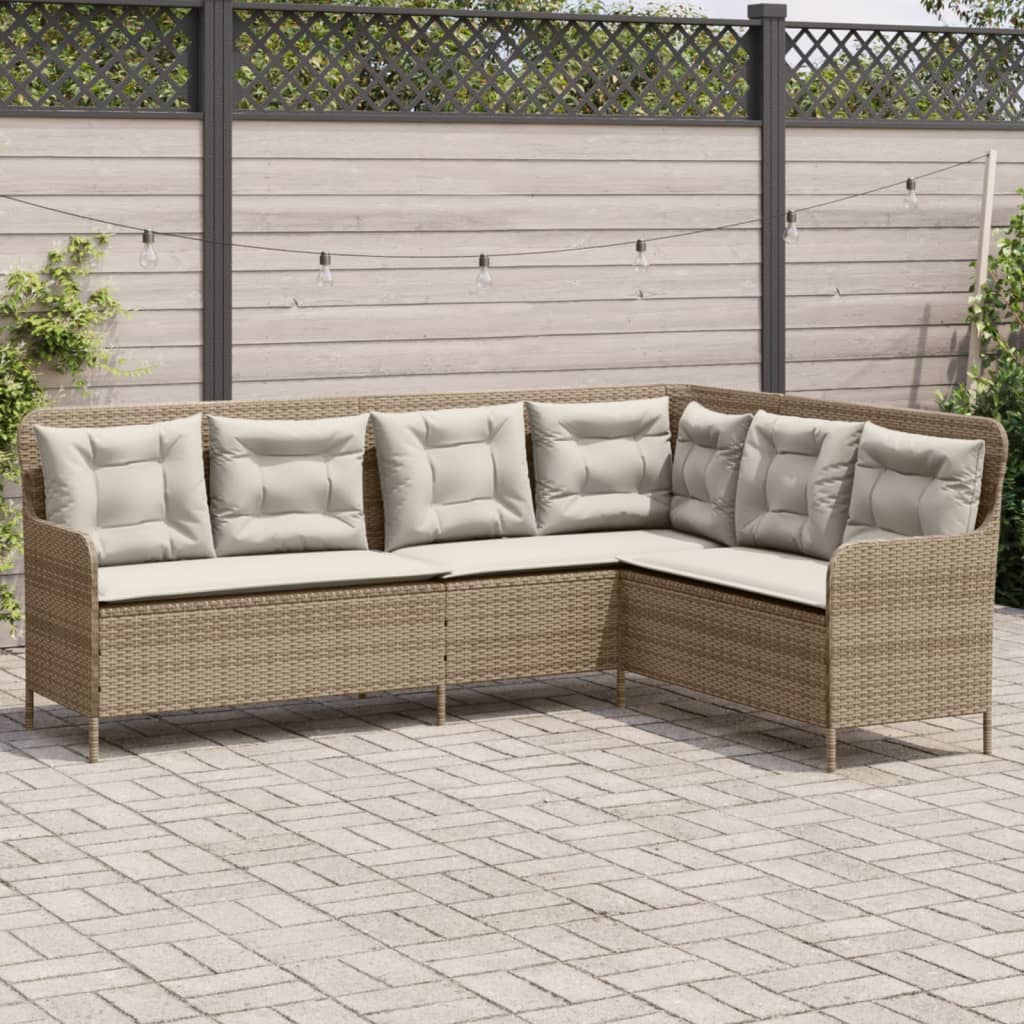 Tuinbank met kussens L-vormig poly rattan beige is nu te koop bij PeponiXL, paradijselijk wonen!