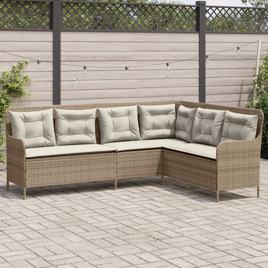 Tuinbank met kussens L-vormig poly rattan beige is nu te koop bij PeponiXL, paradijselijk wonen!