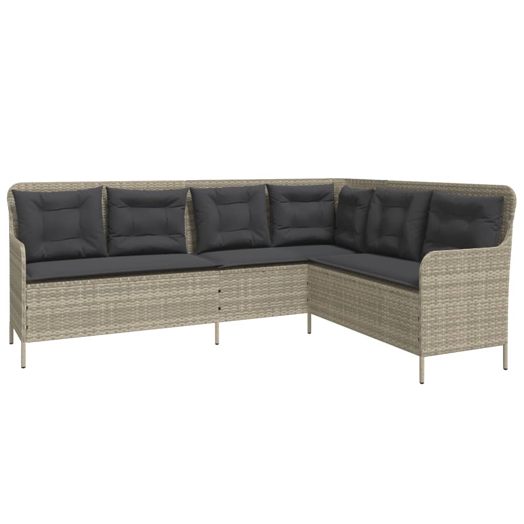 Tuinbank met kussens L-vormig poly rattan lichtgrijs is nu te koop bij PeponiXL, paradijselijk wonen!