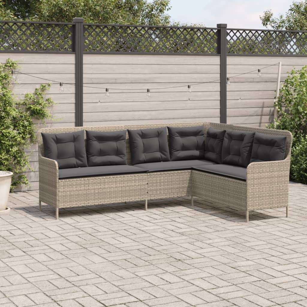 Tuinbank met kussens L-vormig poly rattan lichtgrijs is nu te koop bij PeponiXL, paradijselijk wonen!