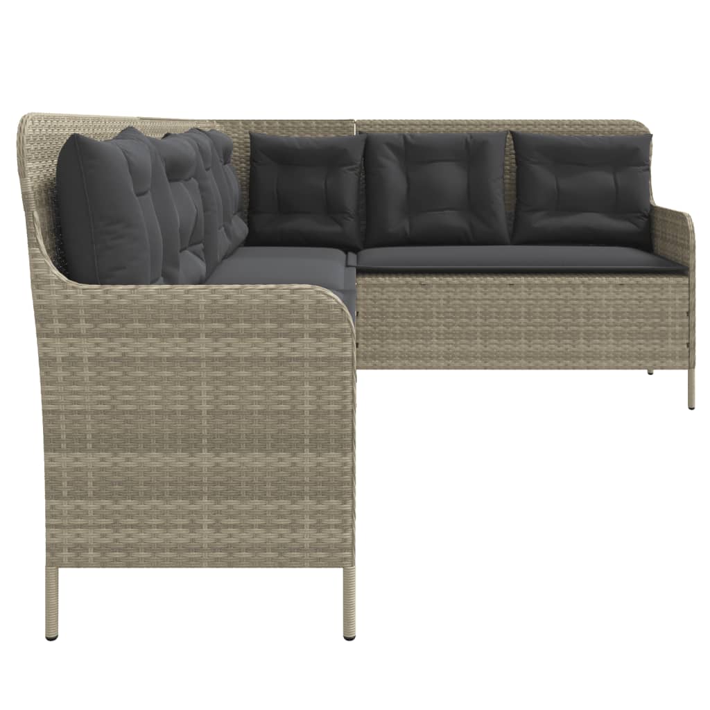 Tuinbank met kussens L-vormig poly rattan lichtgrijs is nu te koop bij PeponiXL, paradijselijk wonen!