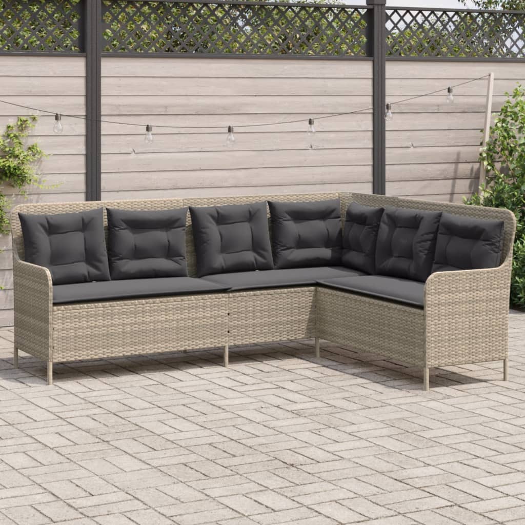 Tuinbank met kussens L-vormig poly rattan lichtgrijs is nu te koop bij PeponiXL, paradijselijk wonen!