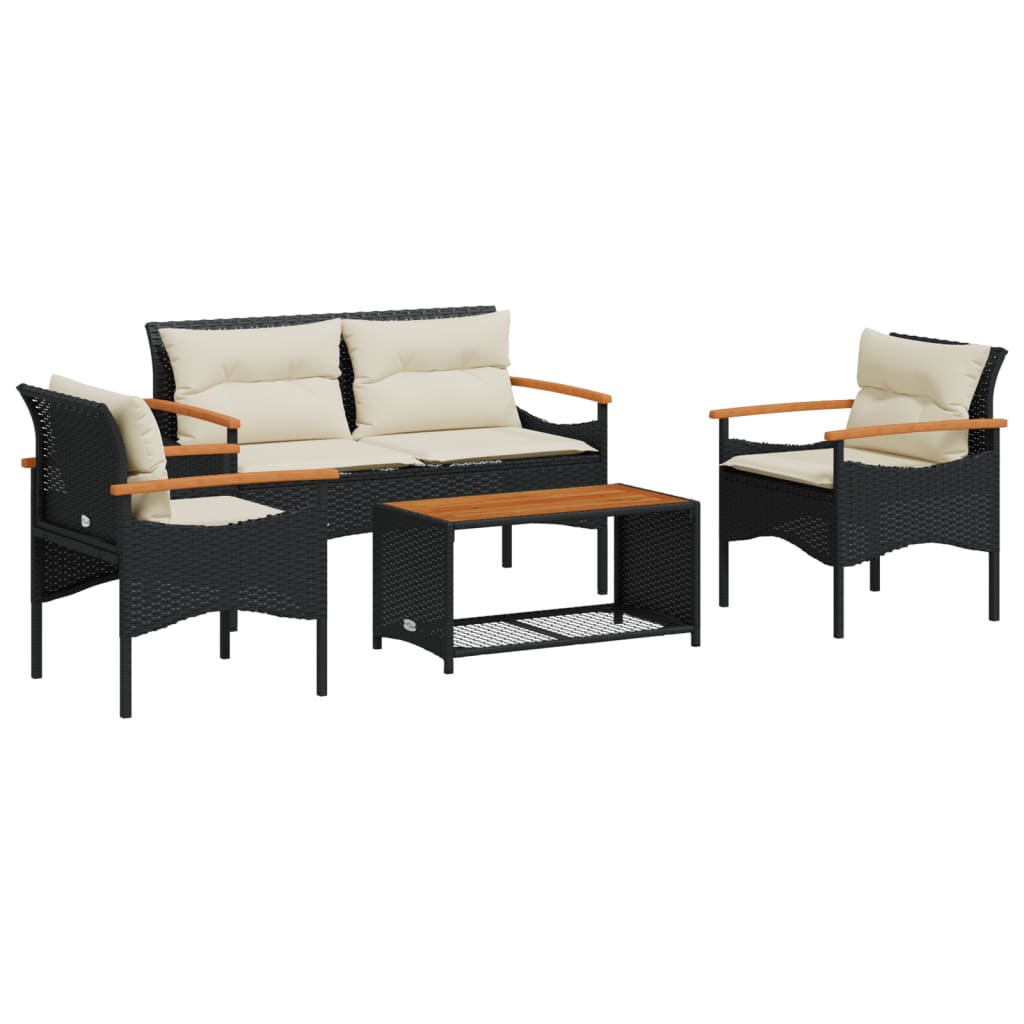 4-delige Loungeset met kussens poly rattan zwart is nu te koop bij PeponiXL, paradijselijk wonen!