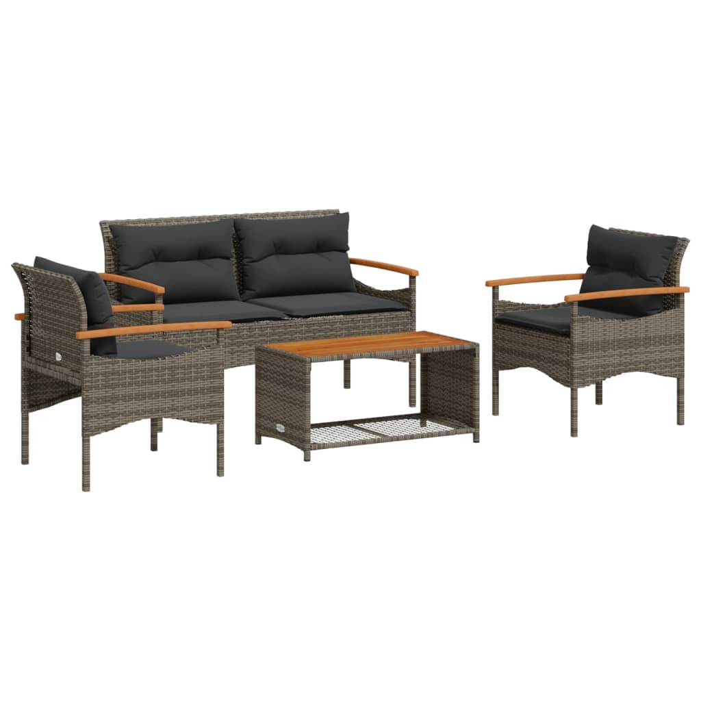 4-delige Loungeset met kussens poly rattan grijs is nu te koop bij PeponiXL, paradijselijk wonen!