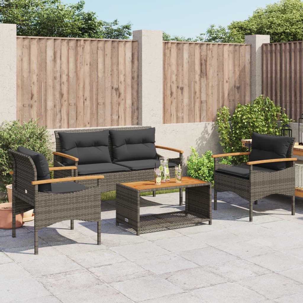 4-delige Loungeset met kussens poly rattan grijs is nu te koop bij PeponiXL, paradijselijk wonen!