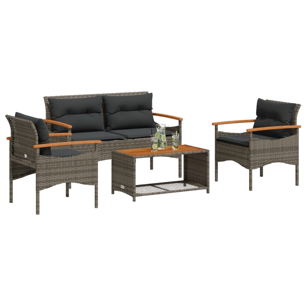 4-delige Loungeset met kussens poly rattan grijs is nu te koop bij PeponiXL, paradijselijk wonen!