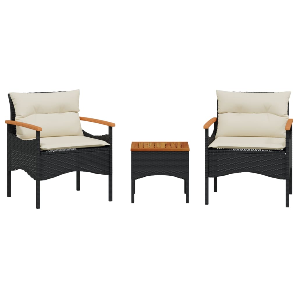 3-delige Loungeset met kussens poly rattan zwart is nu te koop bij PeponiXL, paradijselijk wonen!