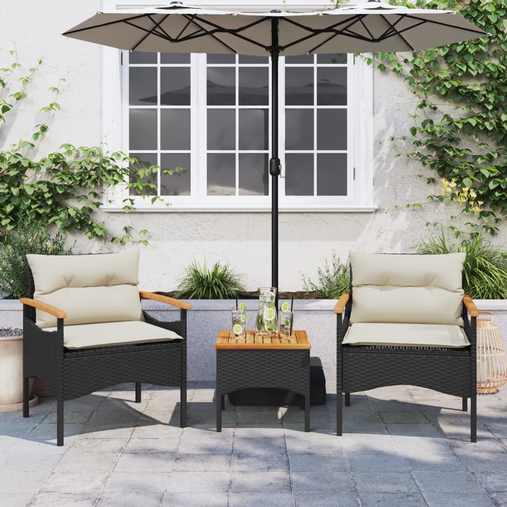 3-delige Loungeset met kussens poly rattan zwart is nu te koop bij PeponiXL, paradijselijk wonen!