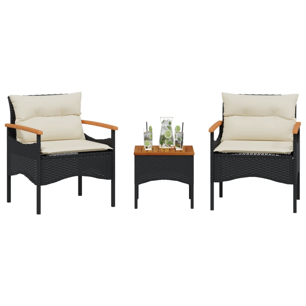 3-delige Loungeset met kussens poly rattan zwart is nu te koop bij PeponiXL, paradijselijk wonen!