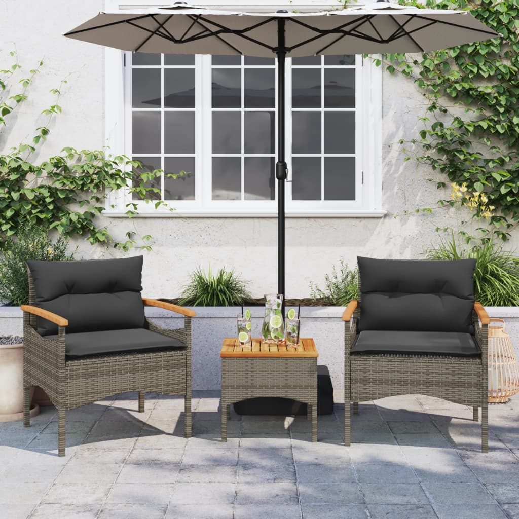 3-delige Loungeset met kussens poly rattan grijs is nu te koop bij PeponiXL, paradijselijk wonen!