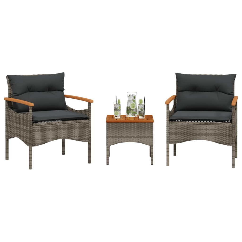 3-delige Loungeset met kussens poly rattan grijs is nu te koop bij PeponiXL, paradijselijk wonen!