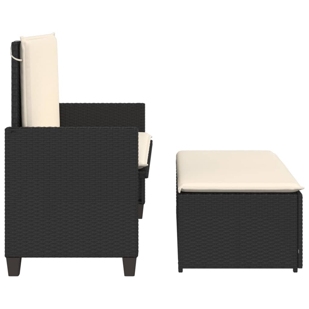 Tuinbank met kussens en voetenbank poly rattan zwart is nu te koop bij PeponiXL, paradijselijk wonen!