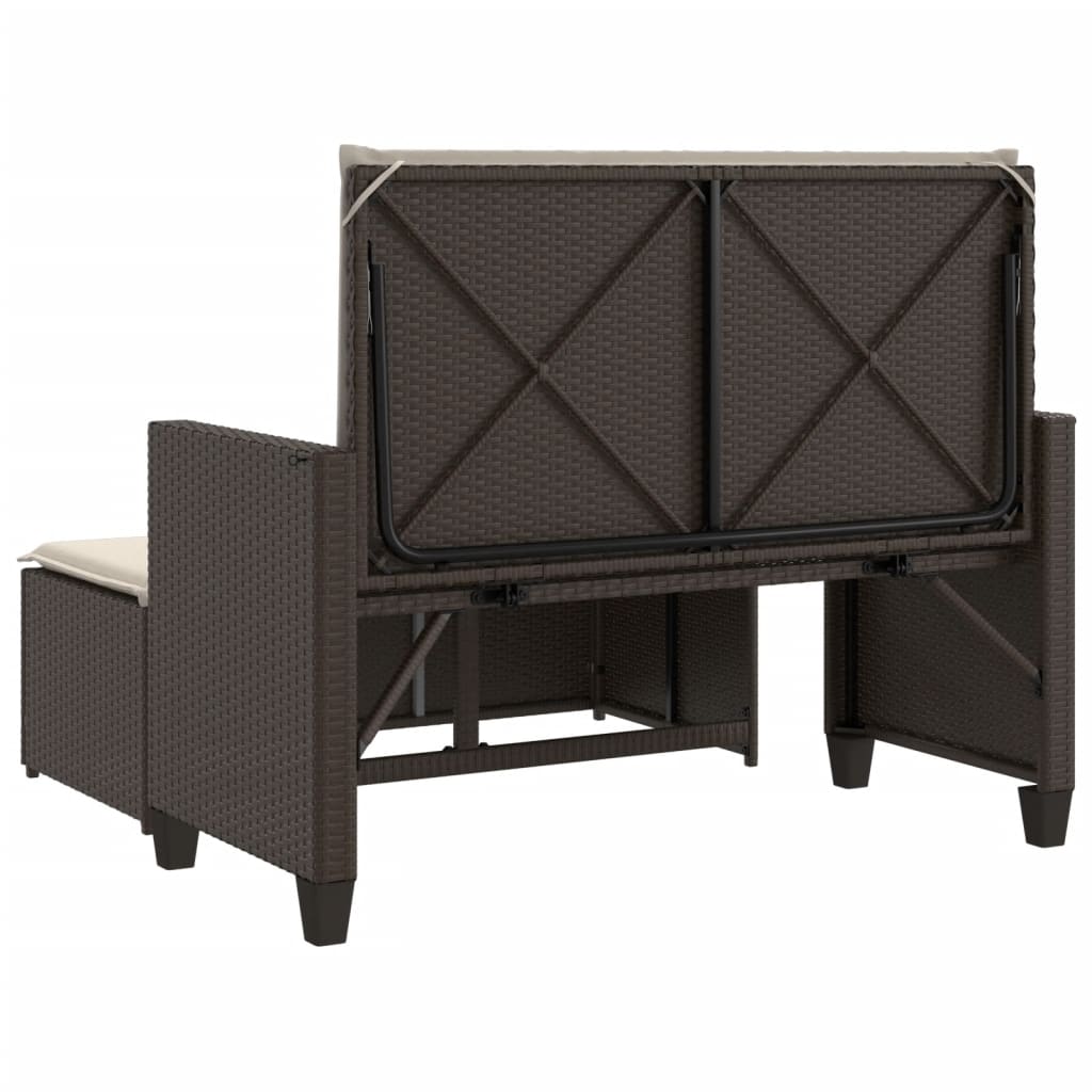 Tuinbank met kussens en voetenbank poly rattan bruin is nu te koop bij PeponiXL, paradijselijk wonen!