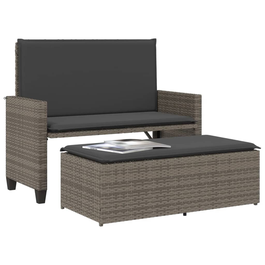 Tuinbank met kussens en voetenbank poly rattan grijs is nu te koop bij PeponiXL, paradijselijk wonen!