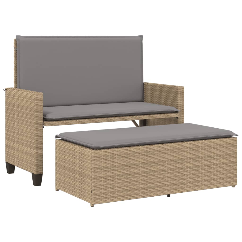 Tuinbank met kussens en voetenbank poly rattan beige is nu te koop bij PeponiXL, paradijselijk wonen!