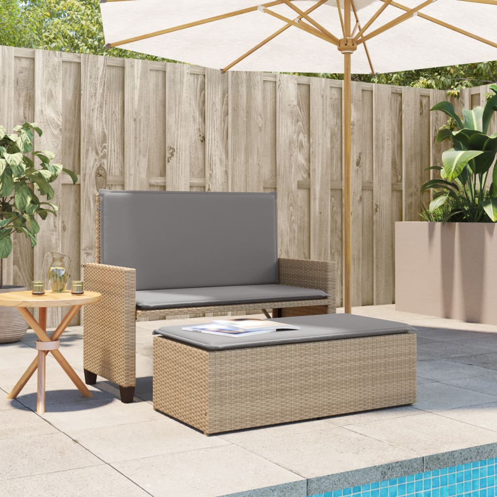 Tuinbank met kussens en voetenbank poly rattan beige is nu te koop bij PeponiXL, paradijselijk wonen!