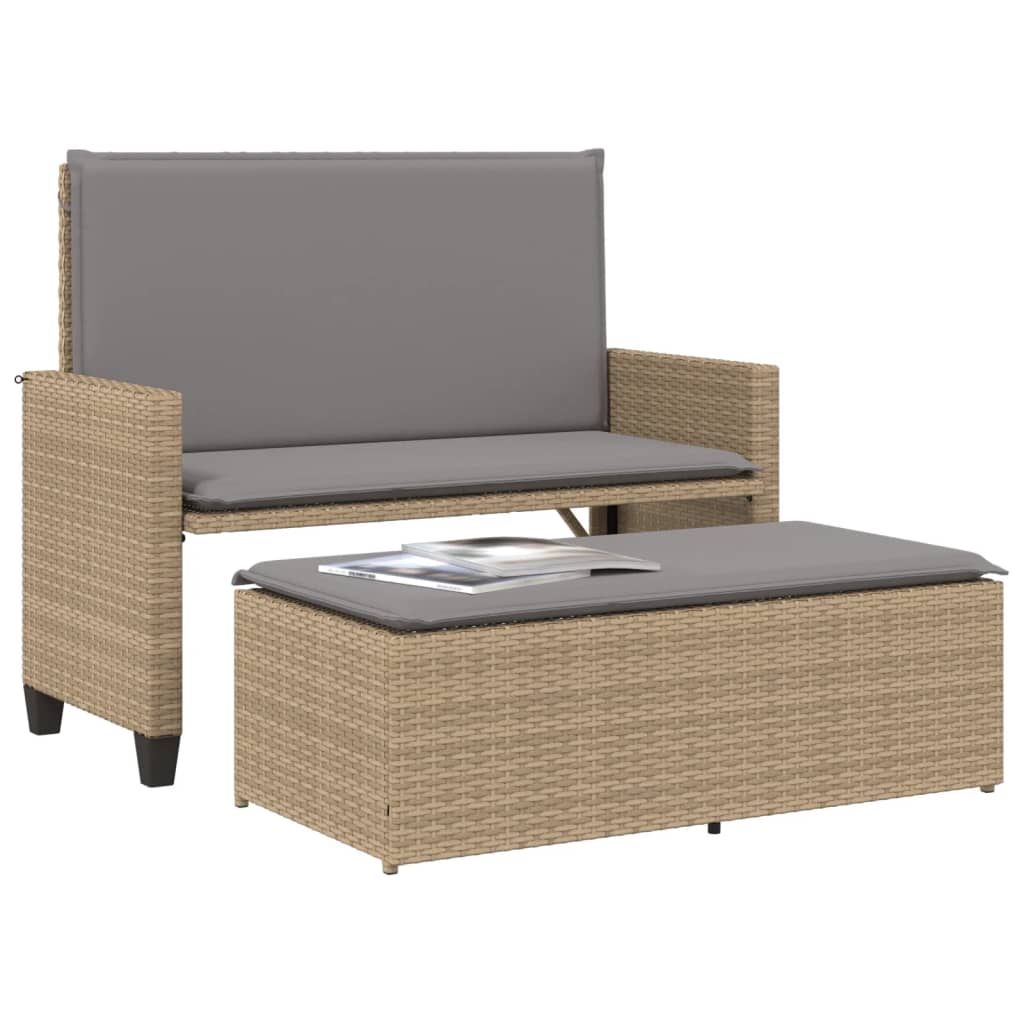 Tuinbank met kussens en voetenbank poly rattan beige is nu te koop bij PeponiXL, paradijselijk wonen!