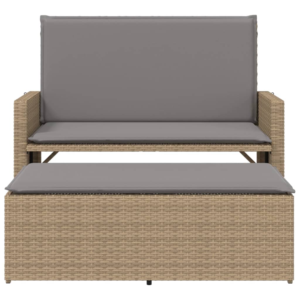 Tuinbank met kussens en voetenbank poly rattan beige is nu te koop bij PeponiXL, paradijselijk wonen!