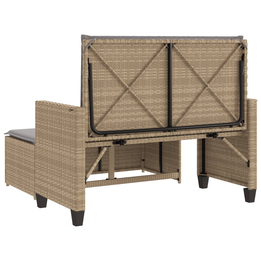 Tuinbank met kussens en voetenbank poly rattan beige is nu te koop bij PeponiXL, paradijselijk wonen!