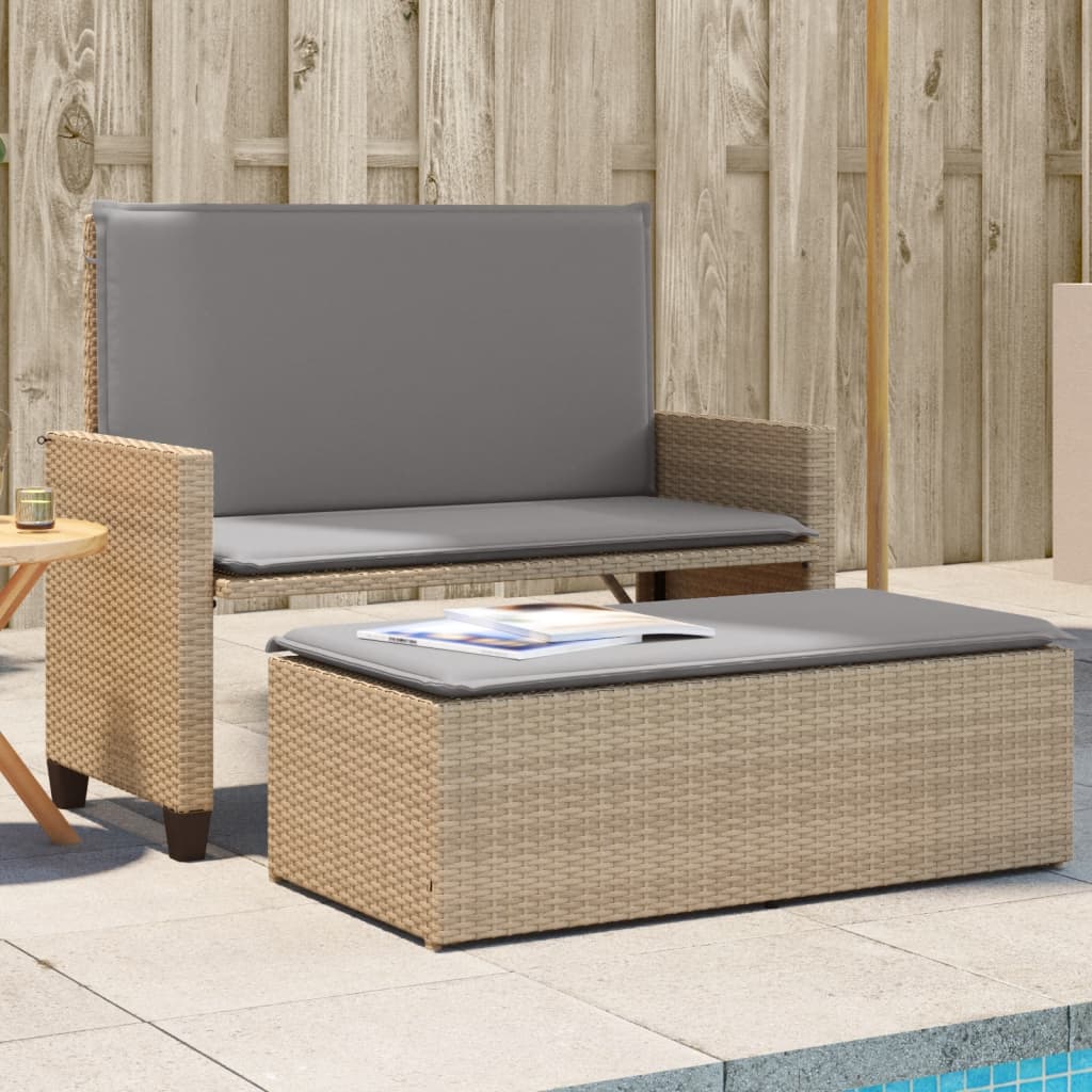 Tuinbank met kussens en voetenbank poly rattan beige is nu te koop bij PeponiXL, paradijselijk wonen!