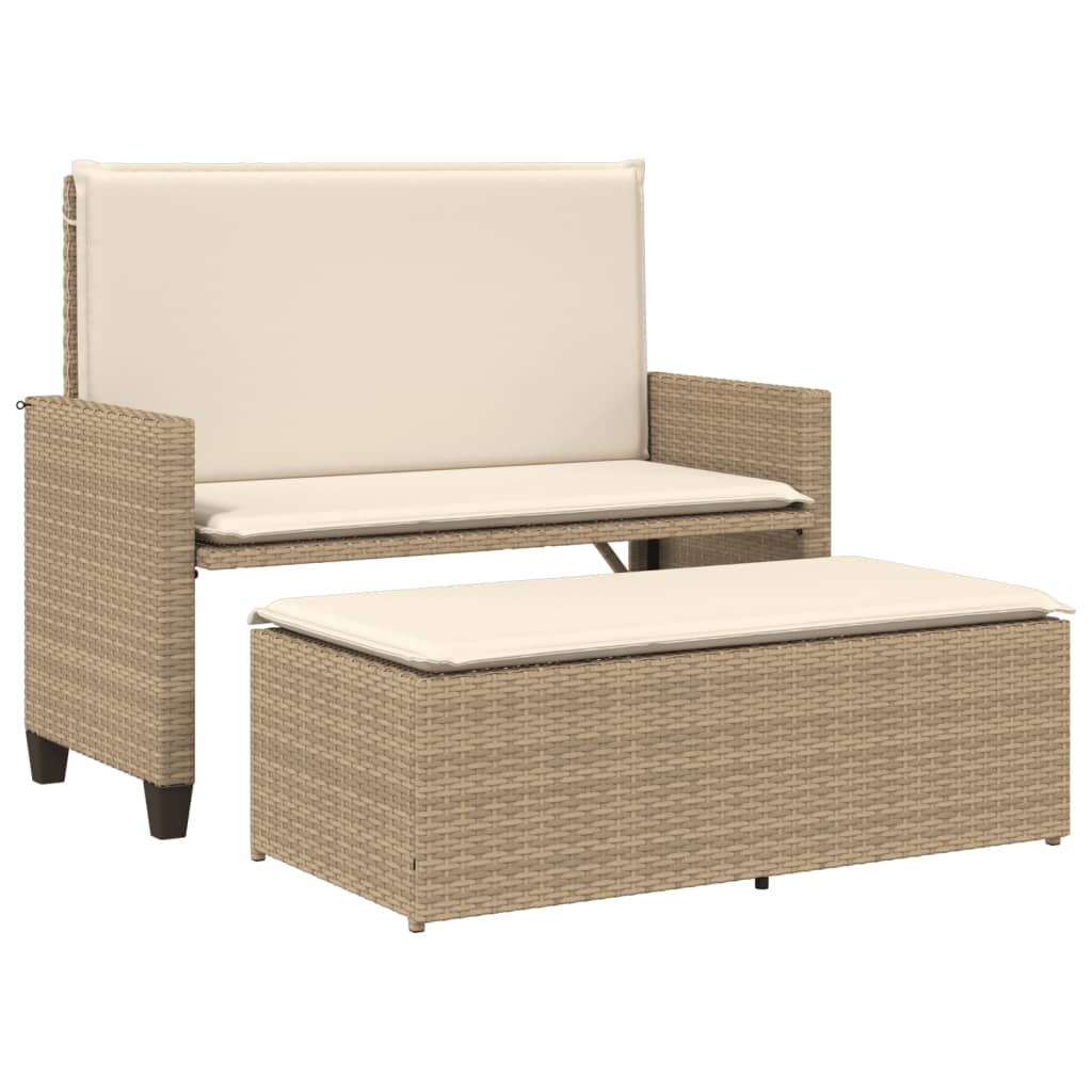 Tuinbank met kussens en voetenbank poly rattan beige is nu te koop bij PeponiXL, paradijselijk wonen!