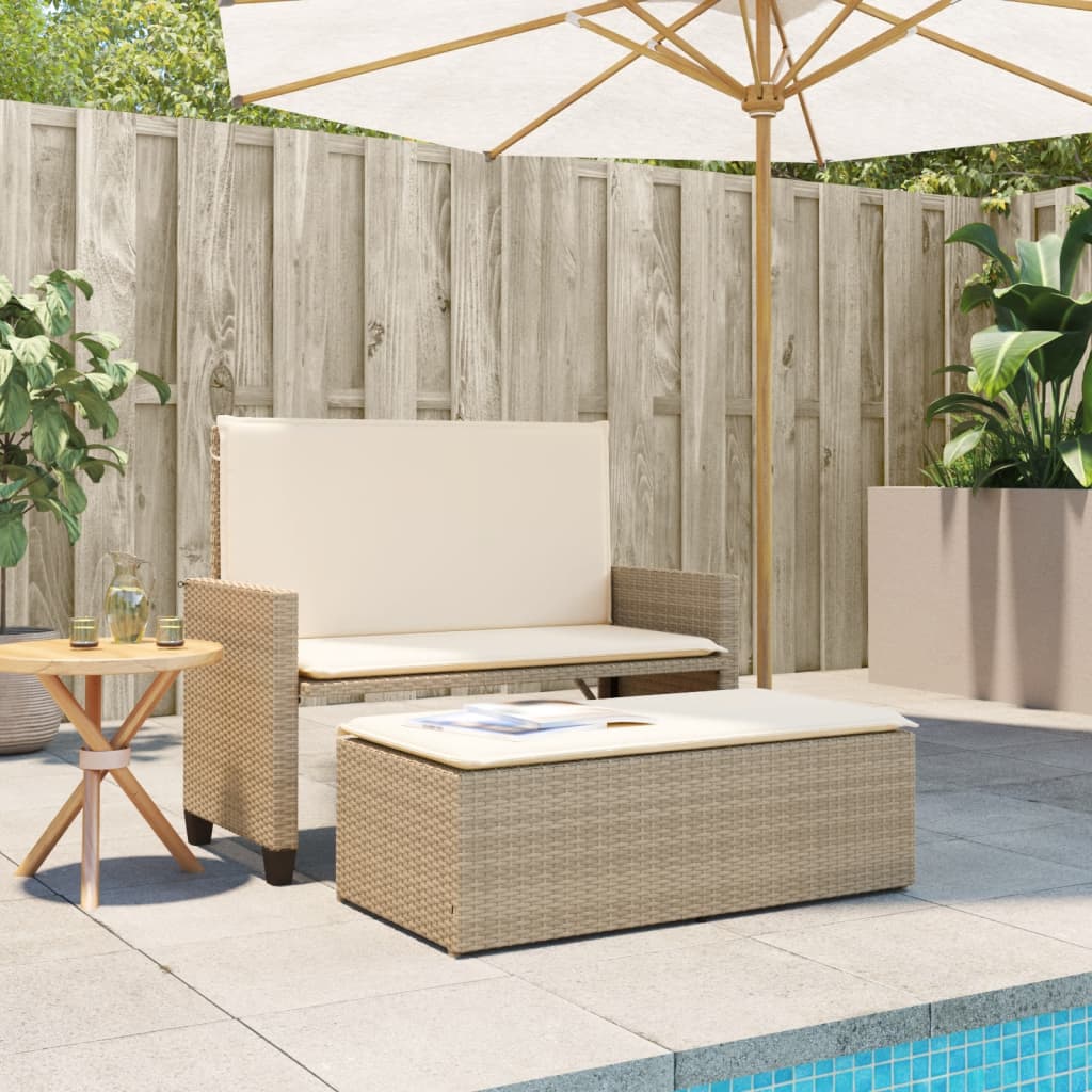 Tuinbank met kussens en voetenbank poly rattan beige is nu te koop bij PeponiXL, paradijselijk wonen!
