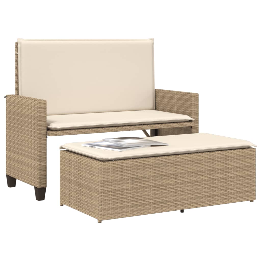 Tuinbank met kussens en voetenbank poly rattan beige is nu te koop bij PeponiXL, paradijselijk wonen!