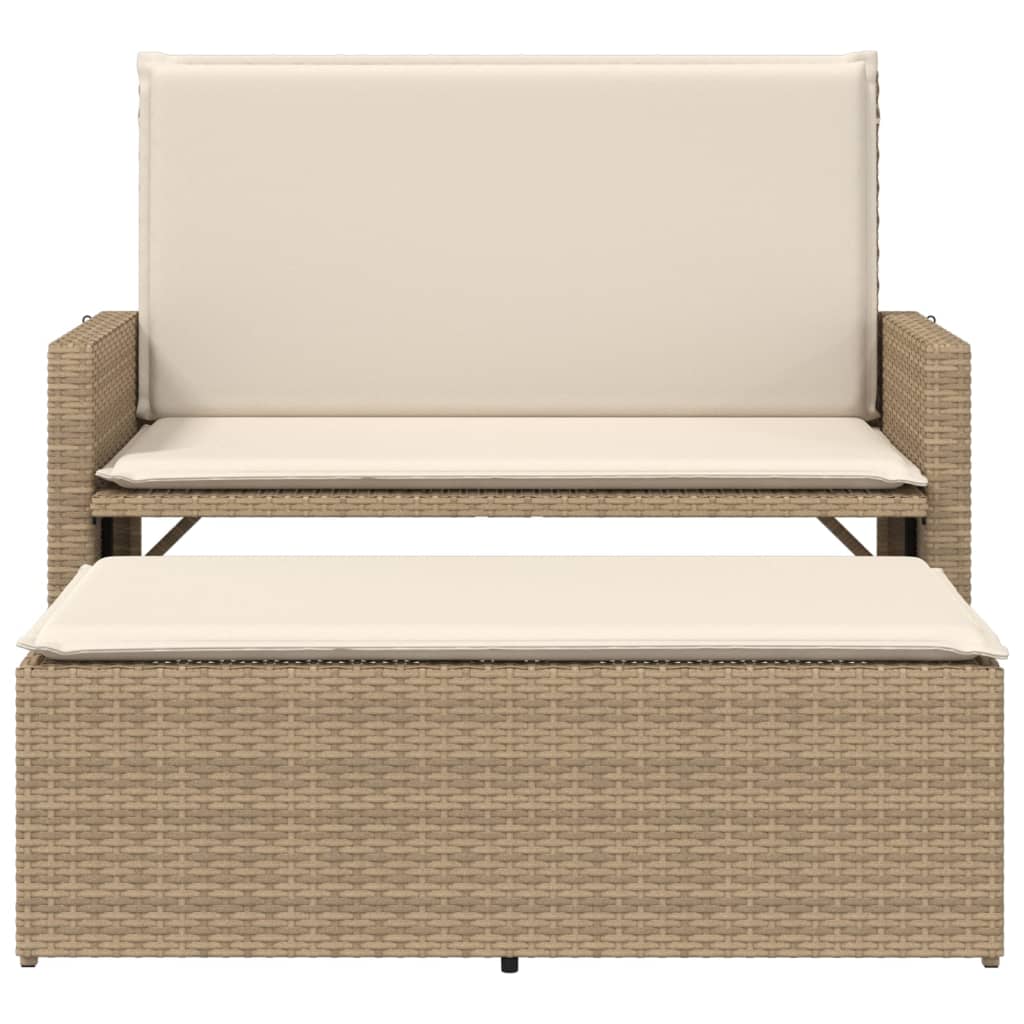Tuinbank met kussens en voetenbank poly rattan beige is nu te koop bij PeponiXL, paradijselijk wonen!