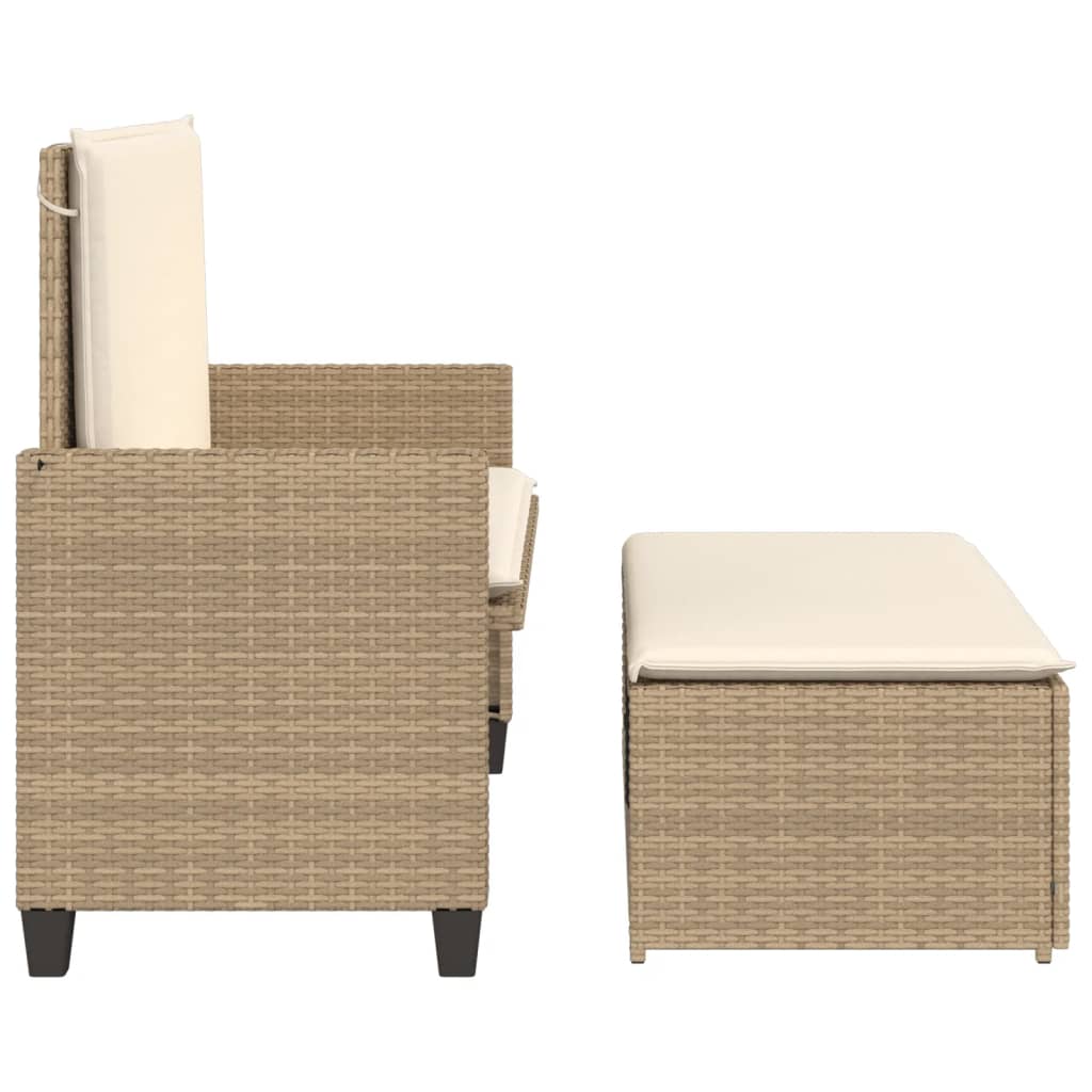 Tuinbank met kussens en voetenbank poly rattan beige is nu te koop bij PeponiXL, paradijselijk wonen!