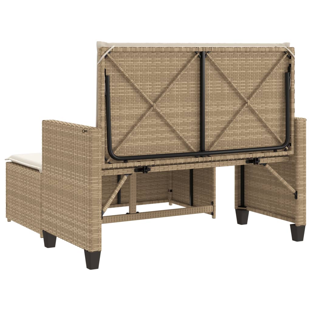 Tuinbank met kussens en voetenbank poly rattan beige is nu te koop bij PeponiXL, paradijselijk wonen!