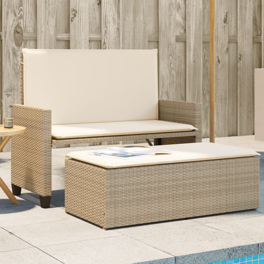 Tuinbank met kussens en voetenbank poly rattan beige is nu te koop bij PeponiXL, paradijselijk wonen!