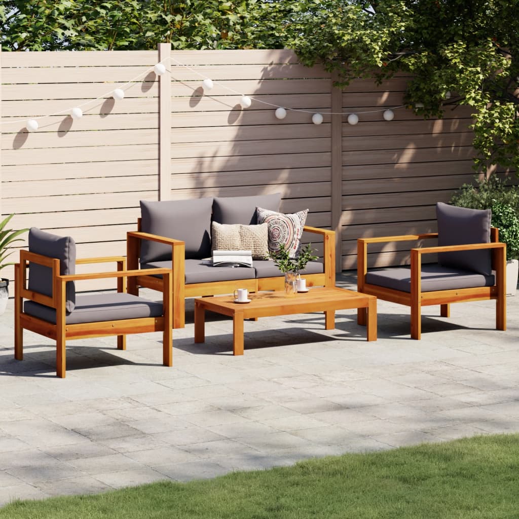 4-delige Loungeset met kussens massief acaciahout is nu te koop bij PeponiXL, paradijselijk wonen!