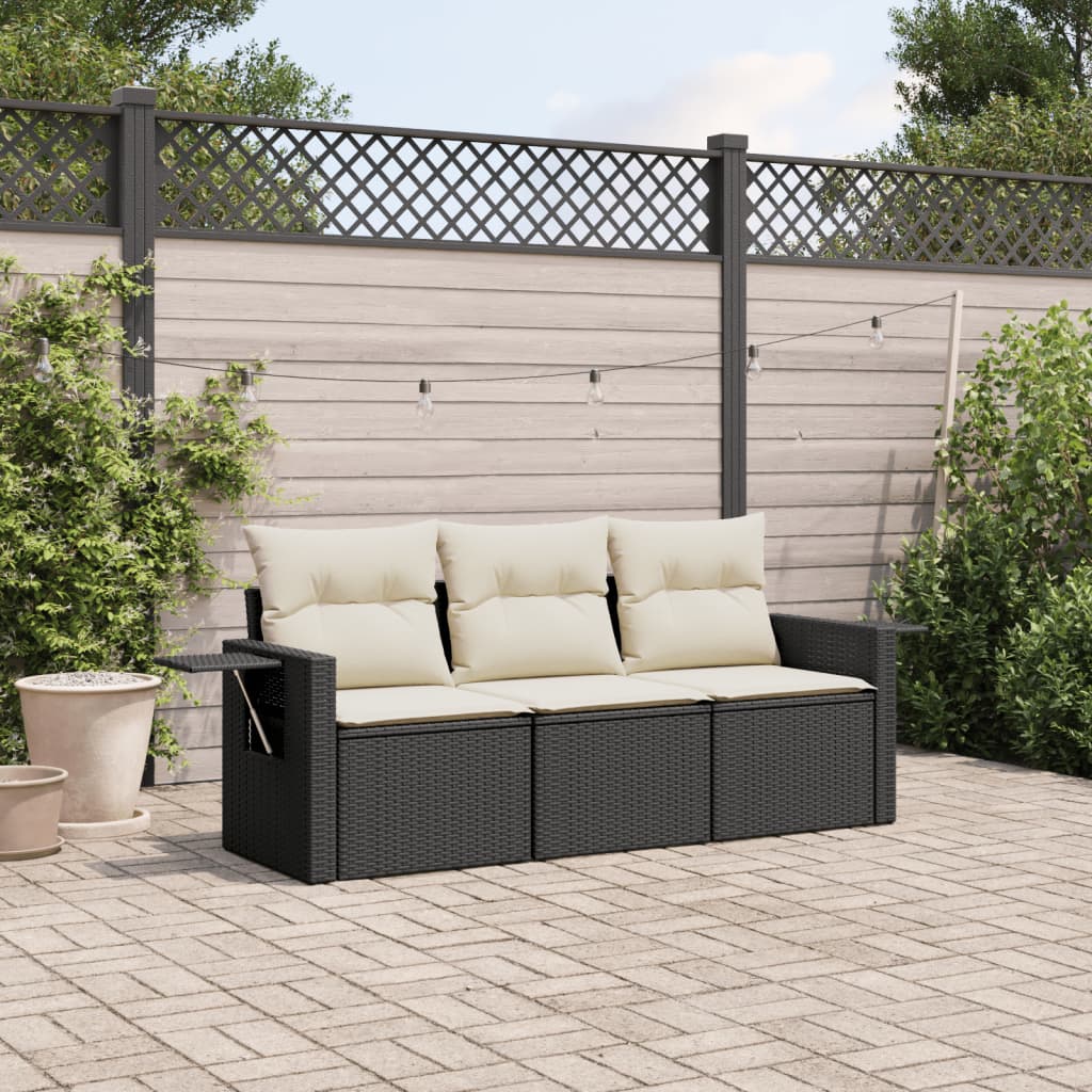 3-delige Loungeset met kussens poly rattan zwart is nu te koop bij PeponiXL, paradijselijk wonen!