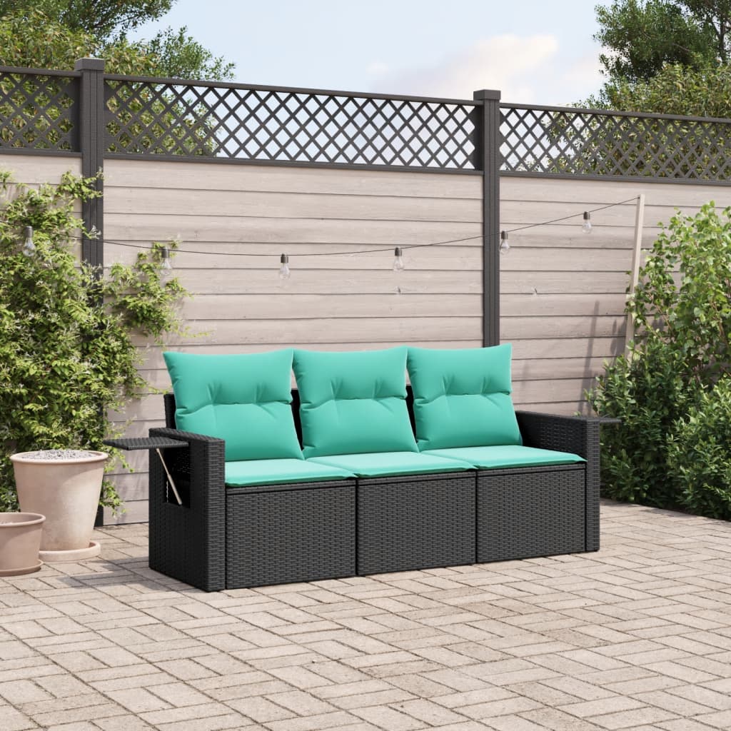 3-delige tuinbankset met kussens van zwart polyrotan is nu te koop bij PeponiXL, paradijselijk wonen!