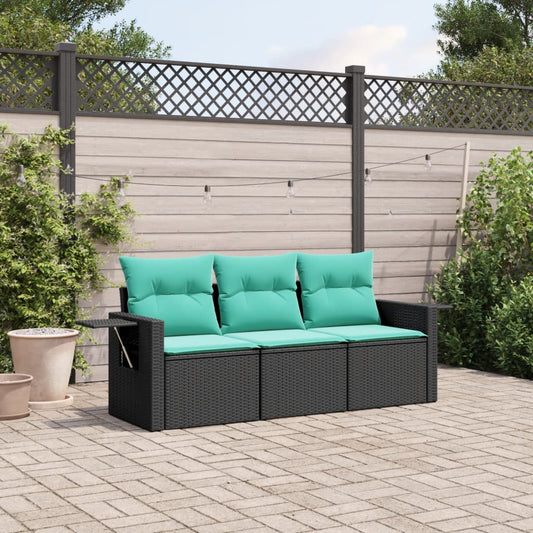 3-delige tuinbankset met kussens van zwart polyrotan is nu te koop bij PeponiXL, paradijselijk wonen!