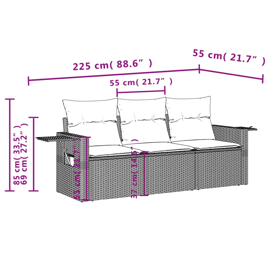 3-delige Loungeset met kussens poly rattan lichtgrijs is nu te koop bij PeponiXL, paradijselijk wonen!