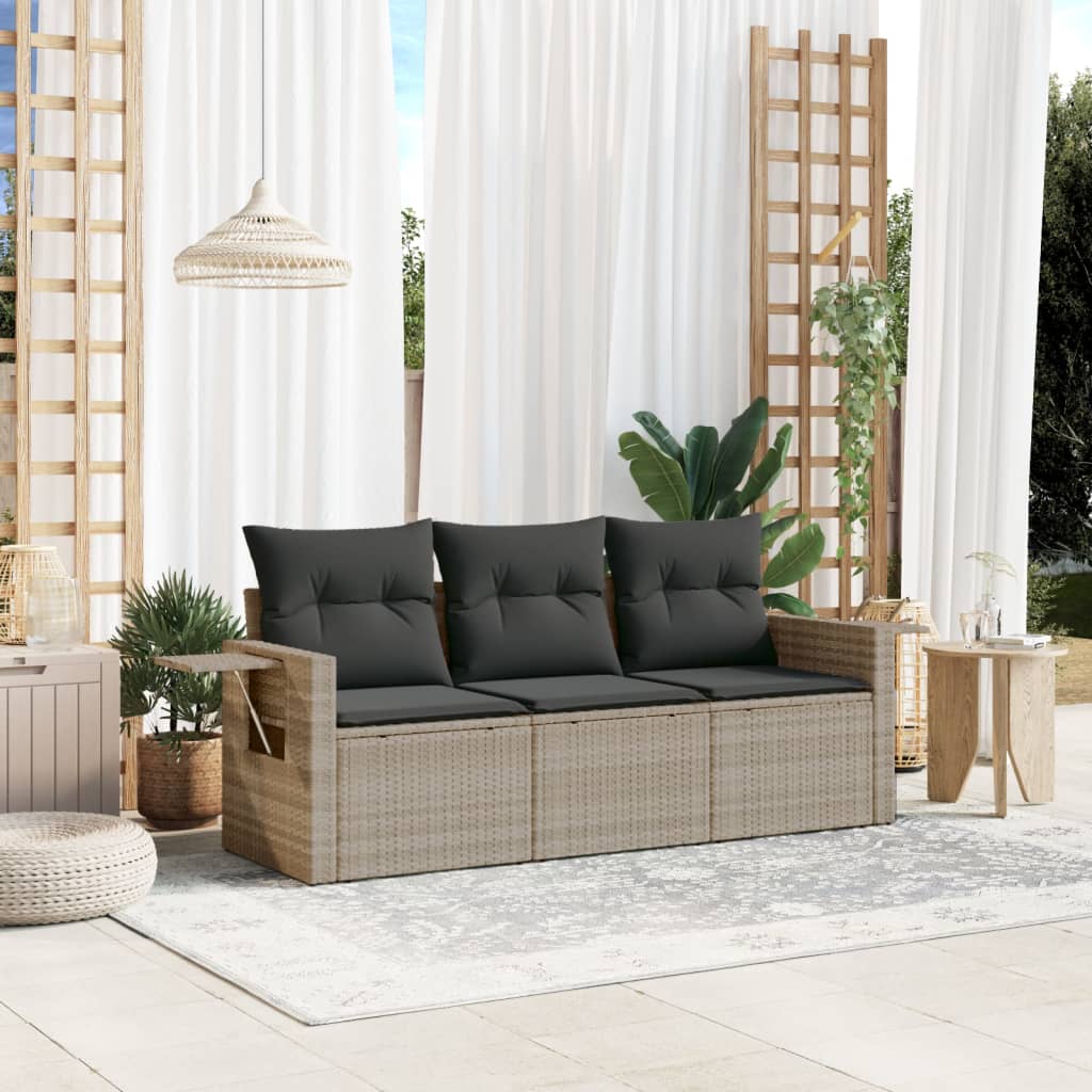 3-delige Loungeset met kussens poly rattan lichtgrijs is nu te koop bij PeponiXL, paradijselijk wonen!