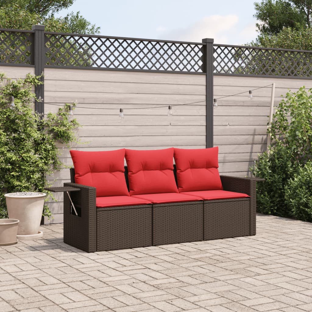 3-delige tuinbankset met kussens, bruin polyrotan is nu te koop bij PeponiXL, paradijselijk wonen!