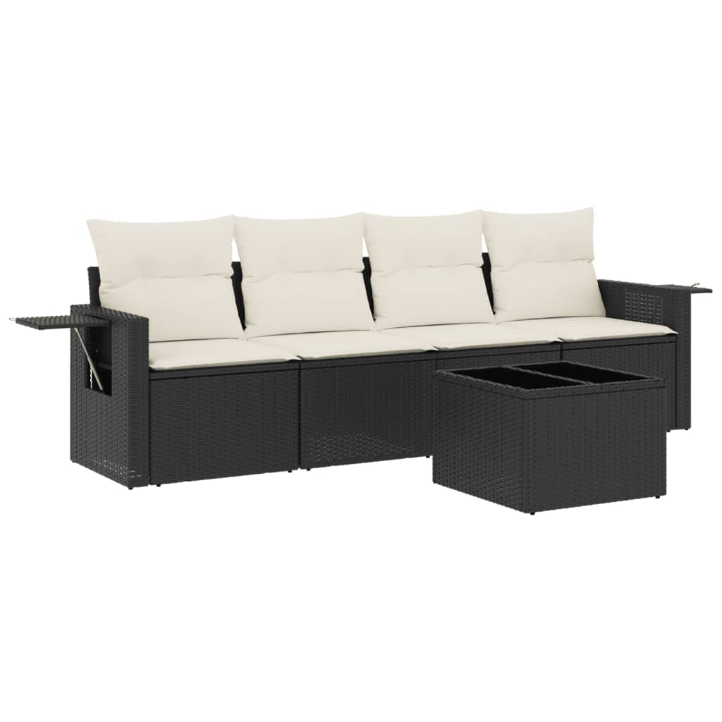 5-delige Loungeset met kussens poly rattan zwart is nu te koop bij PeponiXL, paradijselijk wonen!