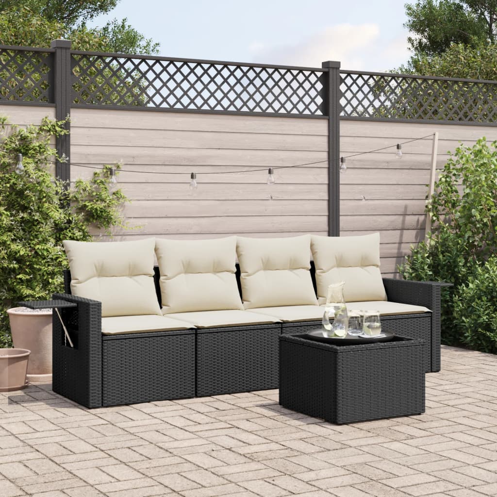 5-delige Loungeset met kussens poly rattan zwart is nu te koop bij PeponiXL, paradijselijk wonen!