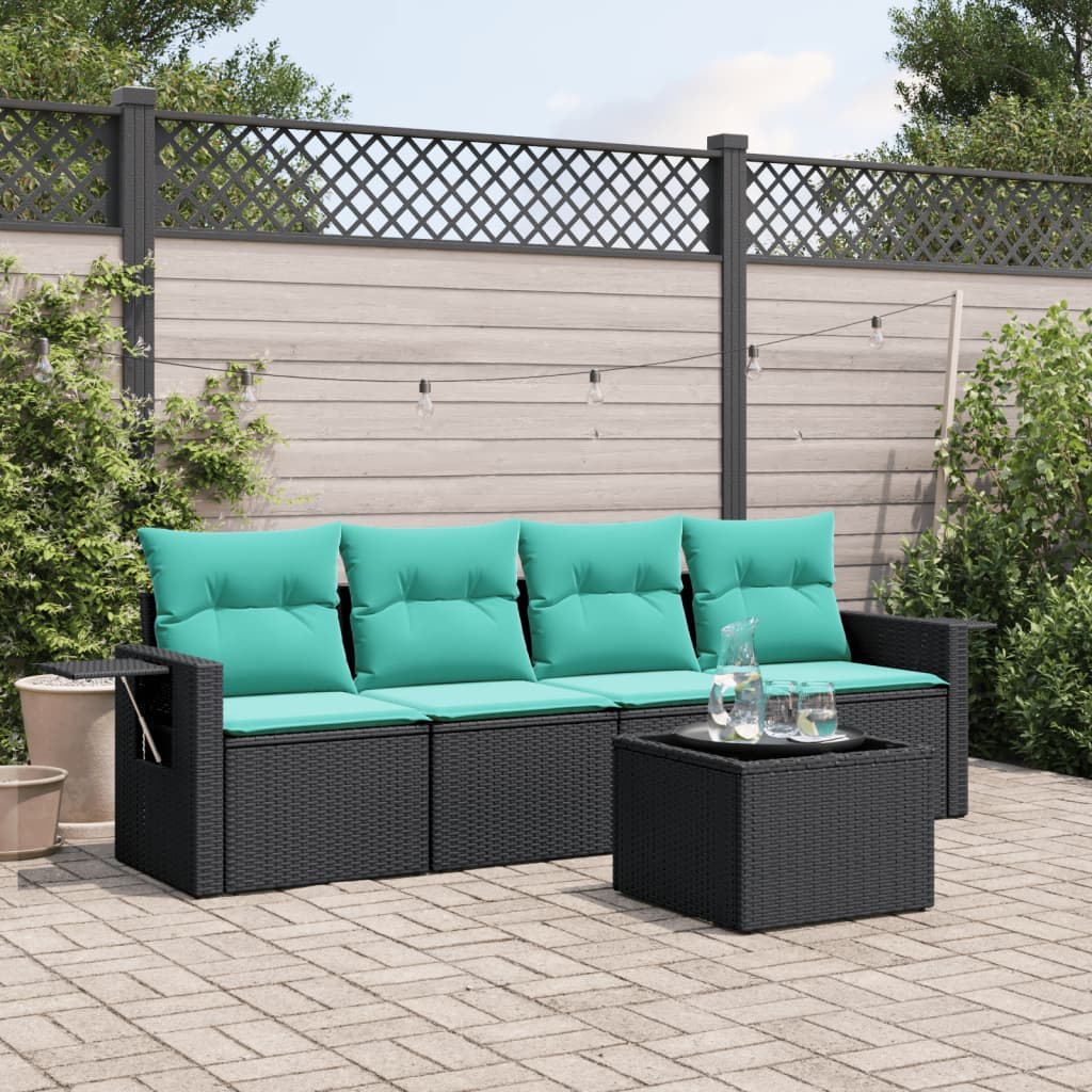 5-delige tuinbankset met kussens van zwart polyrotan is nu te koop bij PeponiXL, paradijselijk wonen!