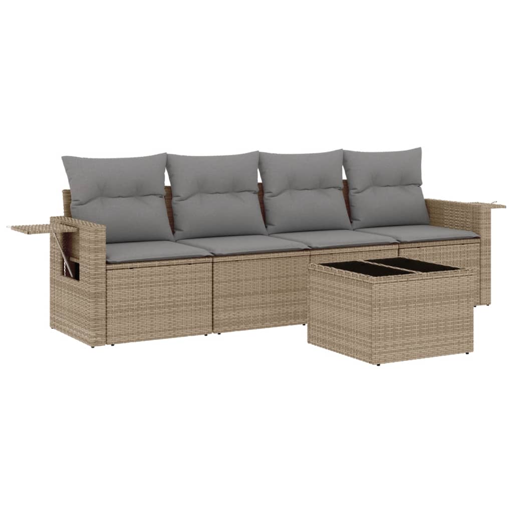 5-delige Loungeset met kussens poly rattan beige is nu te koop bij PeponiXL, paradijselijk wonen!