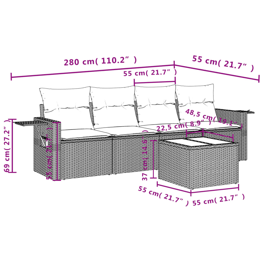 5-delige Loungeset met kussens poly rattan beige is nu te koop bij PeponiXL, paradijselijk wonen!