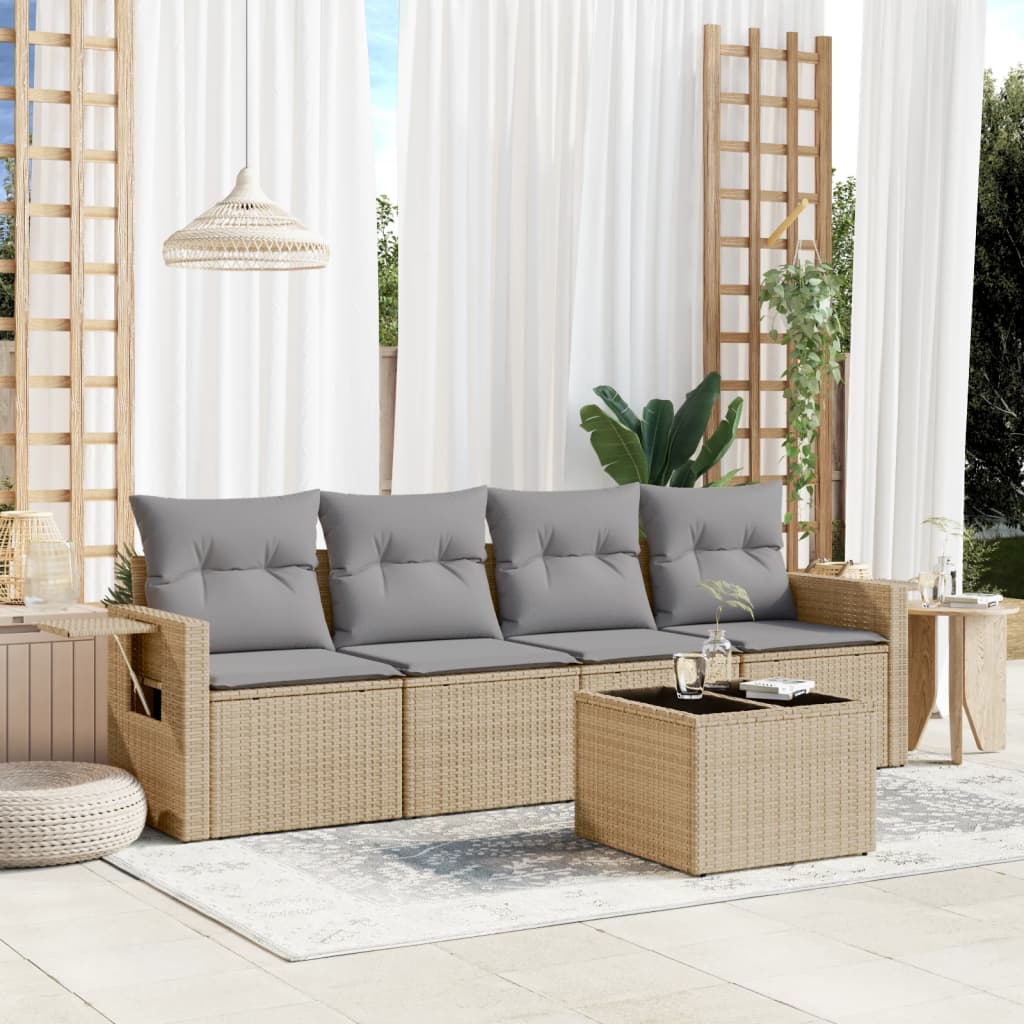 5-delige Loungeset met kussens poly rattan beige is nu te koop bij PeponiXL, paradijselijk wonen!