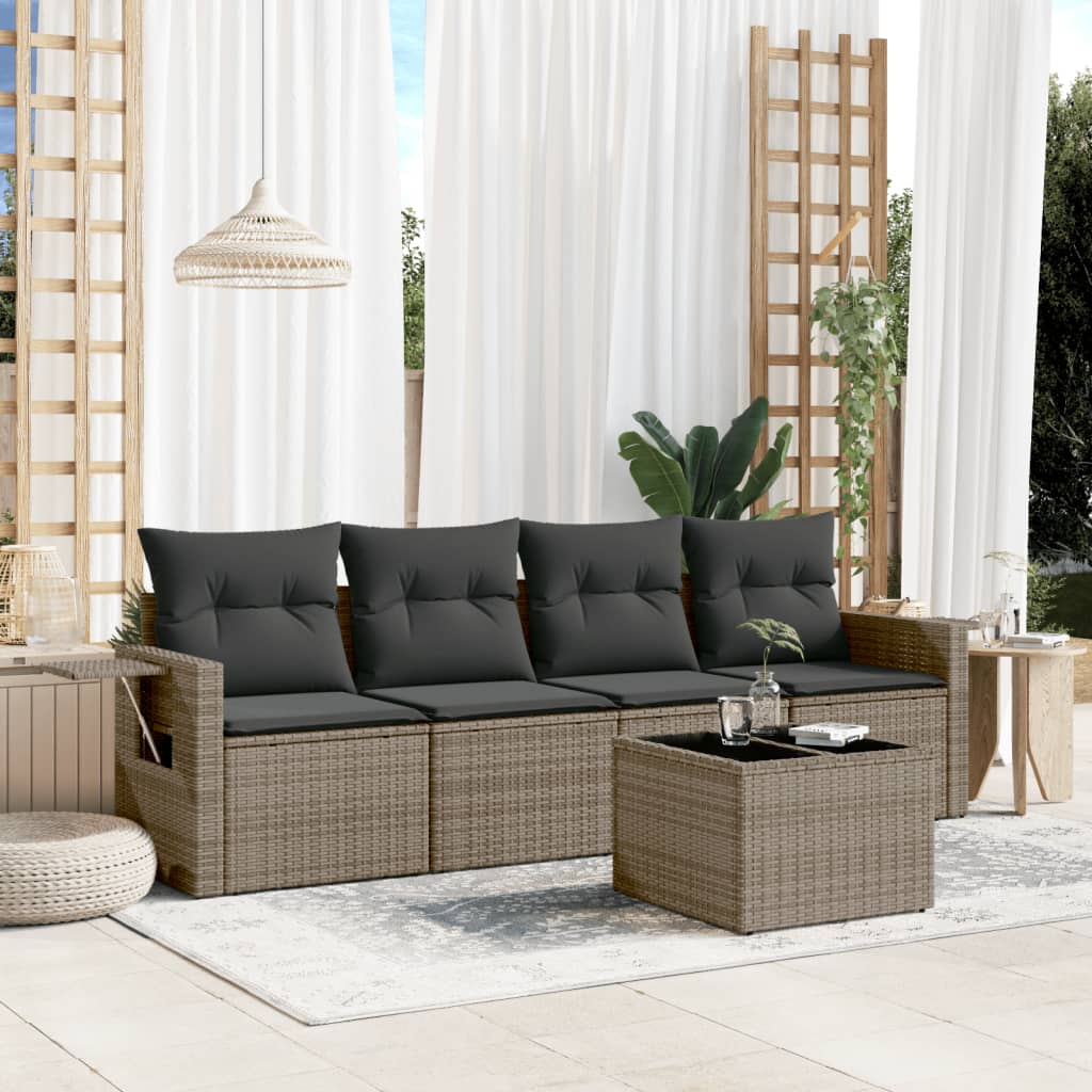 5-delige Loungeset met kussens poly rattan grijs is nu te koop bij PeponiXL, paradijselijk wonen!