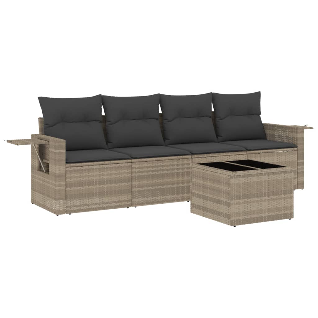 5-delige Loungeset met kussens poly rattan lichtgrijs is nu te koop bij PeponiXL, paradijselijk wonen!