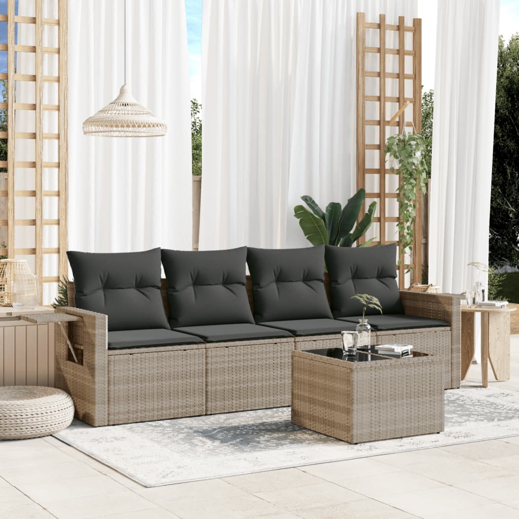 5-delige Loungeset met kussens poly rattan lichtgrijs is nu te koop bij PeponiXL, paradijselijk wonen!